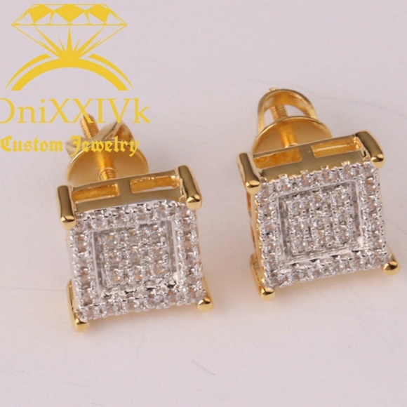 Iced Out Custom Square Studded Earrings - Picture 1 of 2